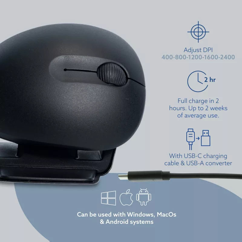 R-Go Tools Ergonomiskā pele R-Go Twister, ar pārtraukumu programmatūru, piemērota abām rokām pele abām rokām, salokāma, Bluetooth un vada