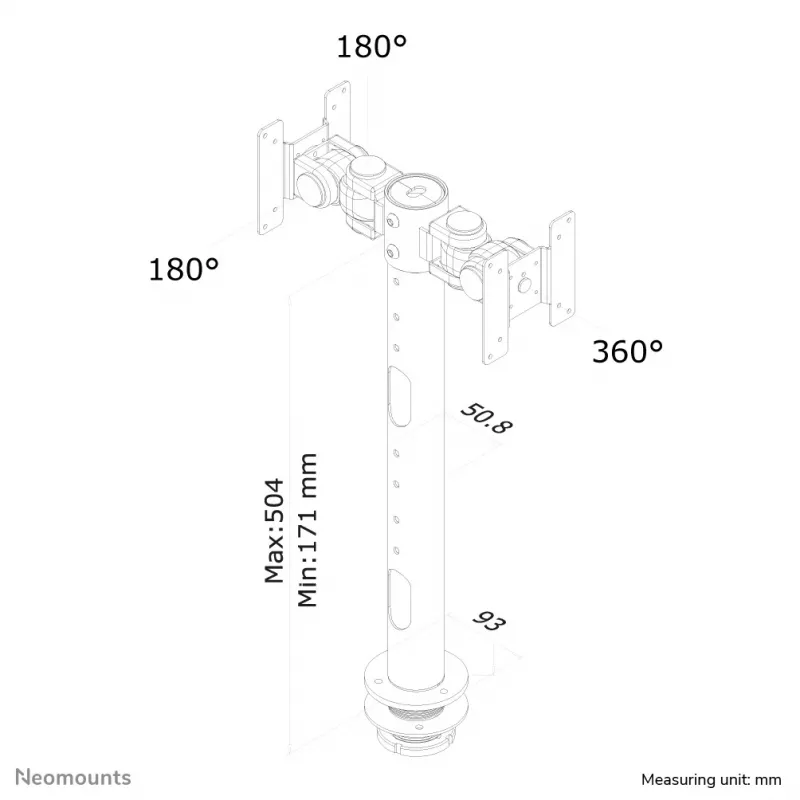 Neomounts FPMA-D050DMelns Monitora plecs 10-30 collas, Grommet, 10 kg, 25.4 cm (10 collas), 76.2 cm (30 collas), 100 x 100 mm, Melns
