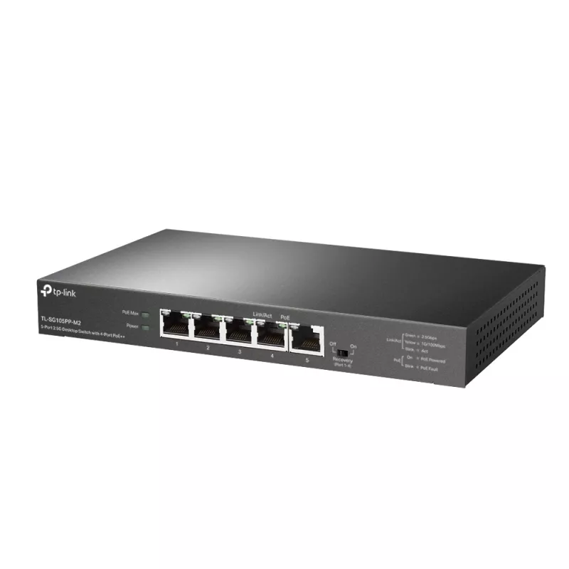 TP-Link 5 portu 2,5G galddatora slēdzis ar 4 portu PoE++, nepārvaldāms