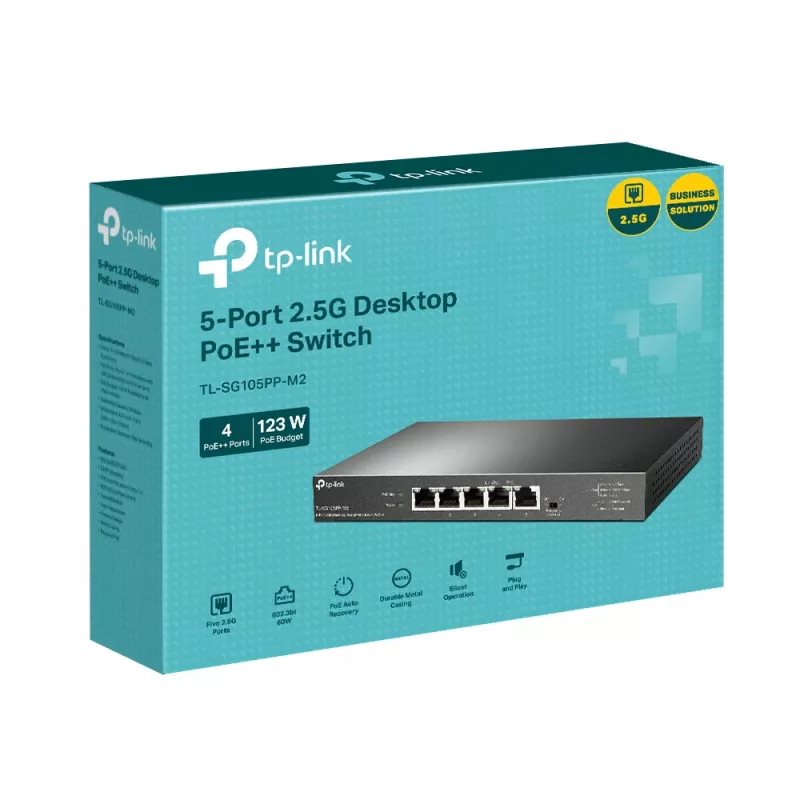 TP-Link 5 portu 2,5G galddatora slēdzis ar 4 portu PoE++, nepārvaldāms