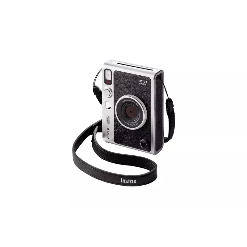 Momentfoto kamera Fujifilm Instax Mini Evo — 1/5 collas CMOS 2560×1920, 3 collu TFT, 1/8000–0.25s slēdzis, iebūvēta zibspuldze, 285 g, sudraba/melna