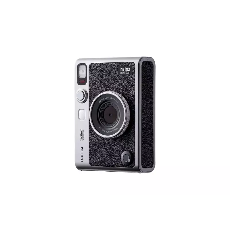 Momentfoto kamera Fujifilm Instax Mini Evo — 1/5 collas CMOS 2560×1920, 3 collu TFT, 1/8000–0.25s slēdzis, iebūvēta zibspuldze, 285 g, sudraba/melna