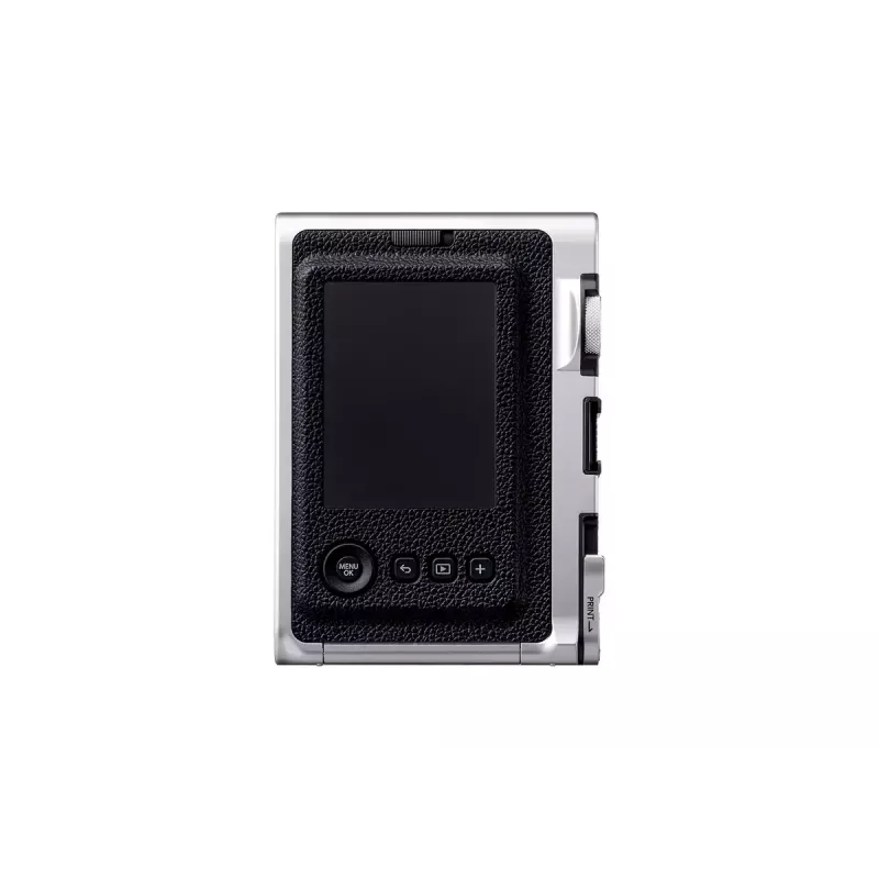 Momentfoto kamera Fujifilm Instax Mini Evo — 1/5 collas CMOS 2560×1920, 3 collu TFT, 1/8000–0.25s slēdzis, iebūvēta zibspuldze, 285 g, sudraba/melna