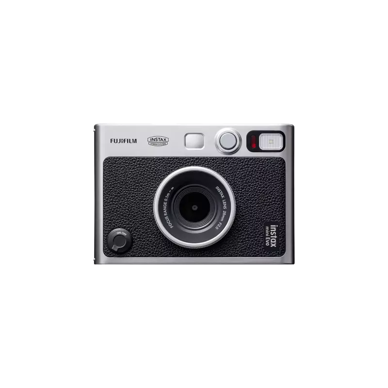 Momentfoto kamera Fujifilm Instax Mini Evo — 1/5 collas CMOS 2560×1920, 3 collu TFT, 1/8000–0.25s slēdzis, iebūvēta zibspuldze, 285 g, sudraba/melna