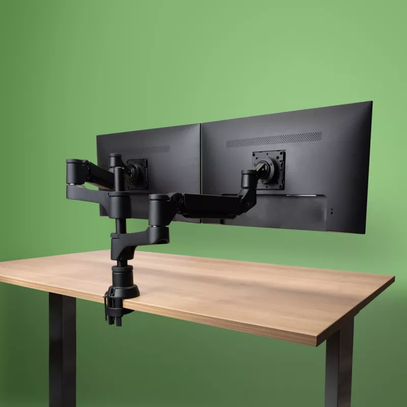 R-Go Tools Monitora statīvs R-Go Caparo Dual, diviem monitoriem, regulējams ar gāzes atsperi, 3-9 kg kravnesība, 100% apļveida, melns