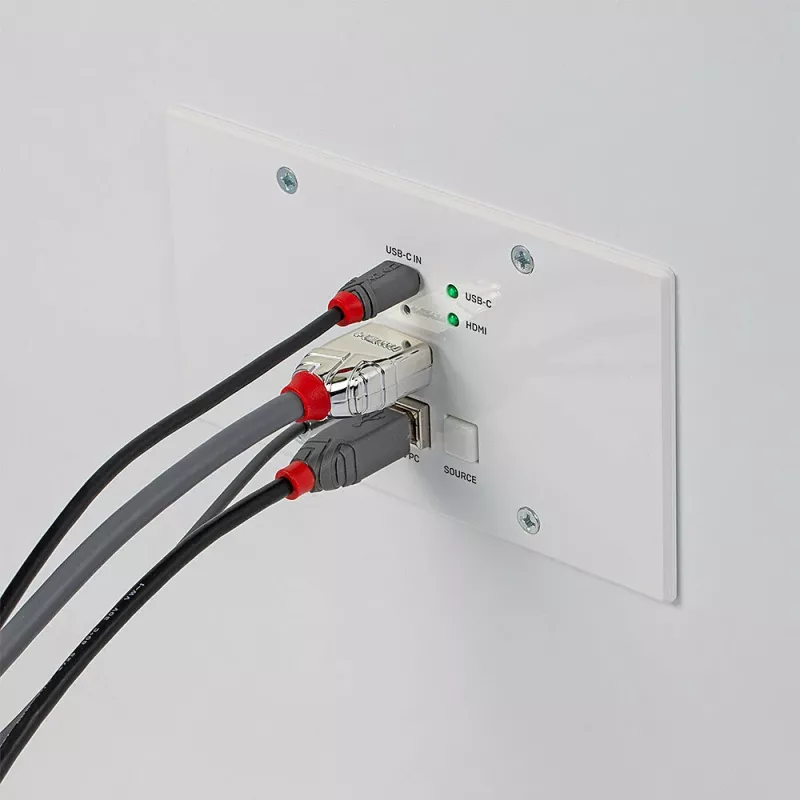 Lindy 150m Cat.6 HDMI 4K60 & Type C HDBaseT EU sienas plates KVM paplašinātājs, raidītājs