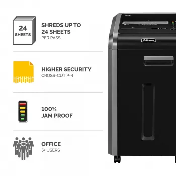 Fellowes papīra smalcinātājs 225Ci 24 lapu krustdūriena smalcinātājs ar 60 litru tvertni, augsta drošība P4