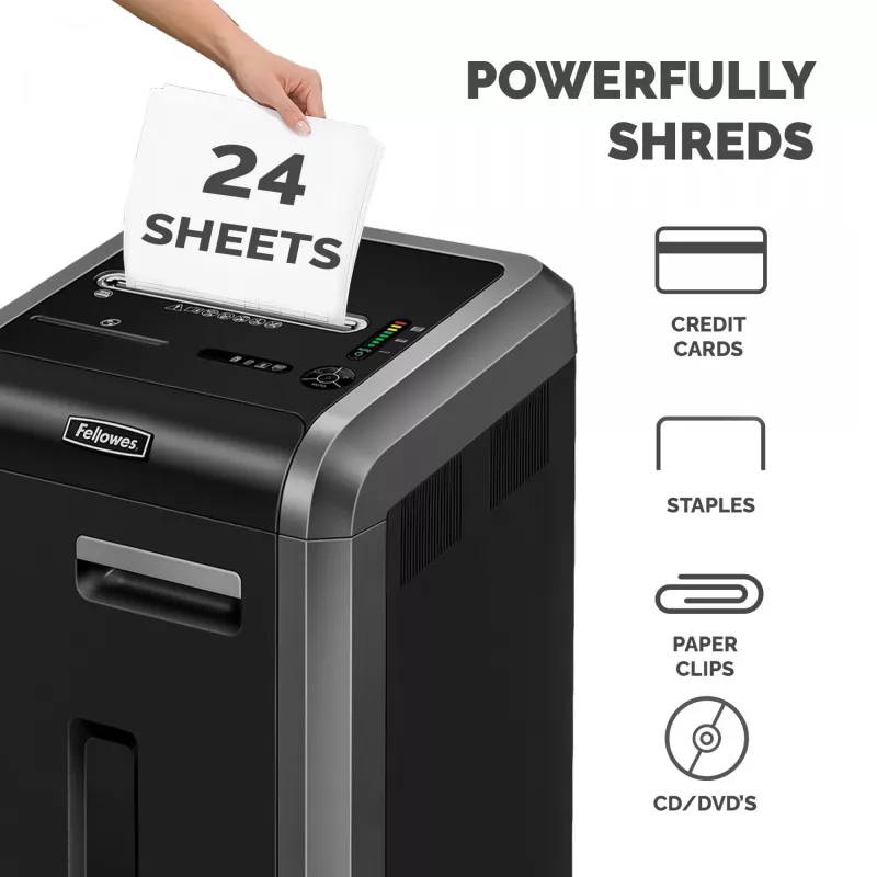Fellowes papīra smalcinātājs 225Ci 24 lapu krustdūriena smalcinātājs ar 60 litru tvertni, augsta drošība P4