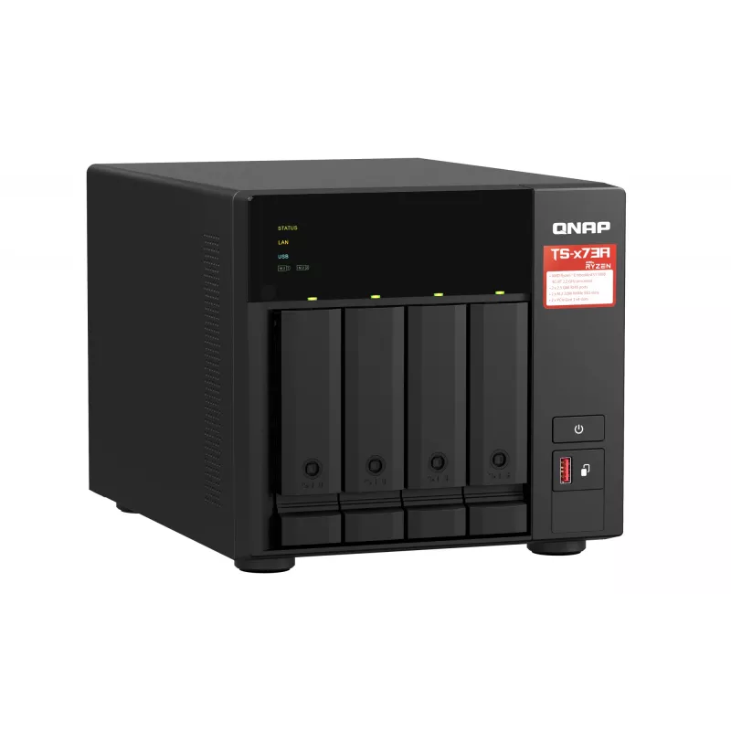QNAP TS-473A NAS Tornis Ryzen Embedded V1500B 8 GB DDR4 0 TB QNAP Turbo System Melns