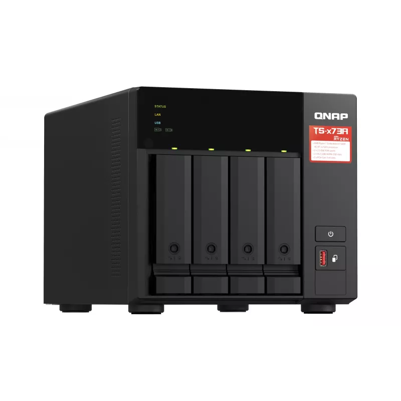 QNAP TS-473A NAS Tornis Ryzen Embedded V1500B 8 GB DDR4 0 TB QNAP Turbo System Melns