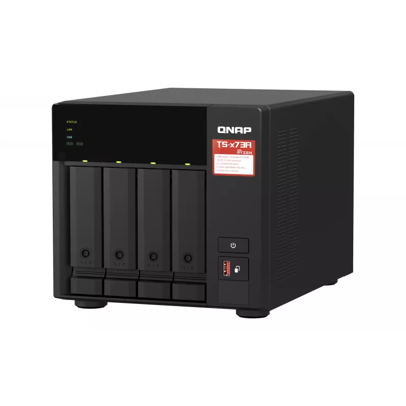 QNAP TS-473A NAS Tornis Ryzen Embedded V1500B 8 GB DDR4 0 TB QNAP Turbo System Melns