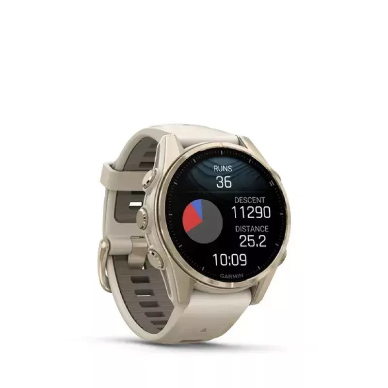 Viedpulkstenis GARMIN fenix 8 Gold — 43 mm, AMOLED 1.3 collas, safīrs, 10 ATM, GPS/GLONASS/BeiDou/Galileo, 32 GB, 10 dienu akumulators