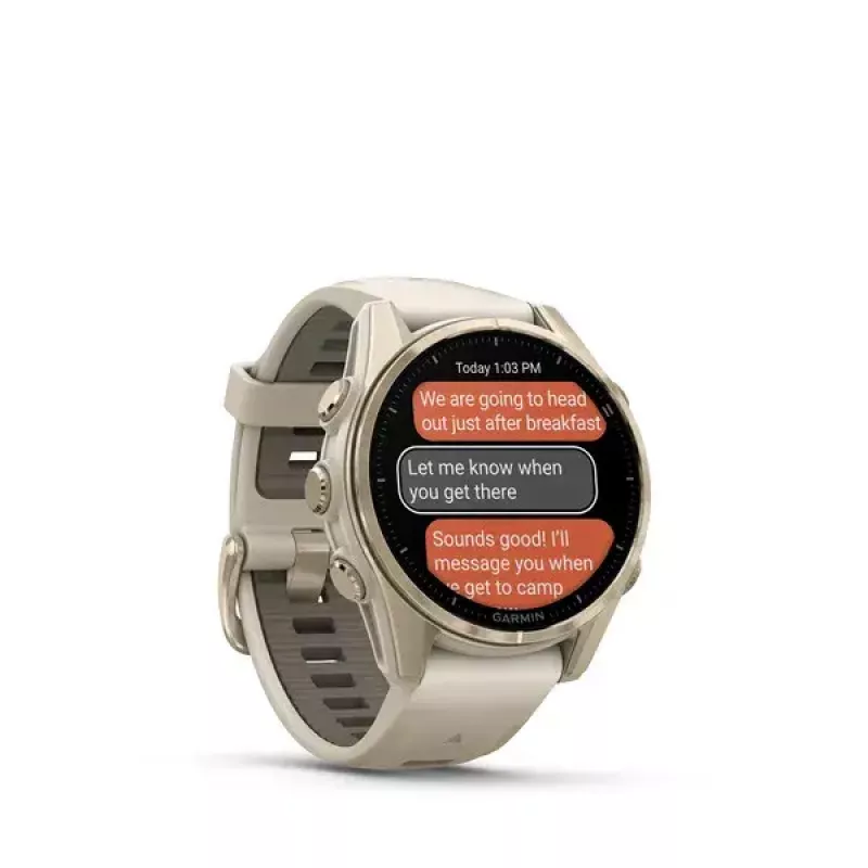 Viedpulkstenis GARMIN fenix 8 Gold — 43 mm, AMOLED 1.3 collas, safīrs, 10 ATM, GPS/GLONASS/BeiDou/Galileo, 32 GB, 10 dienu akumulators