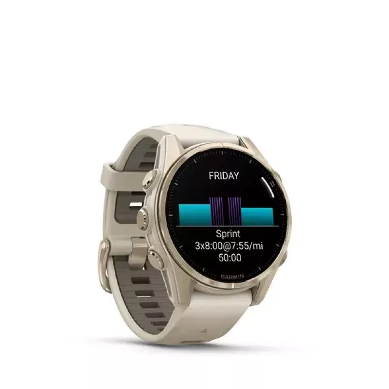 Viedpulkstenis GARMIN fenix 8 Gold — 43 mm, AMOLED 1.3 collas, safīrs, 10 ATM, GPS/GLONASS/BeiDou/Galileo, 32 GB, 10 dienu akumulators