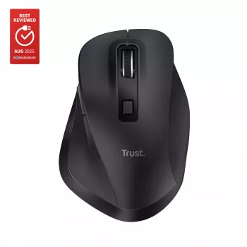 TRUST Fyda Office labās rokas bezvadu pele — RF + Bluetooth, optiska 2400 DPI, 6 pogas, melna