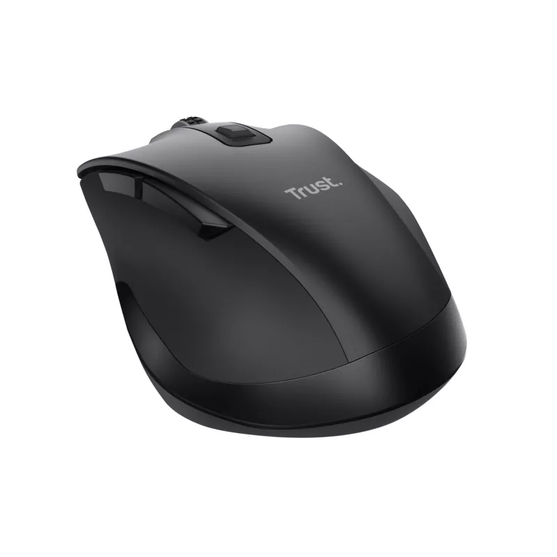 TRUST Fyda Office labās rokas bezvadu pele — RF + Bluetooth, optiska 2400 DPI, 6 pogas, melna