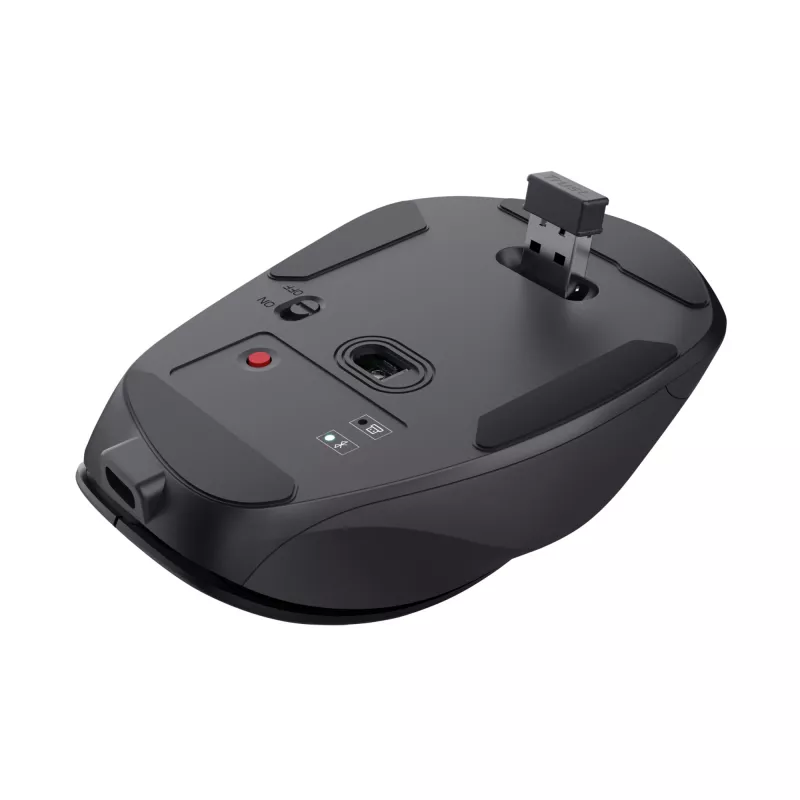 TRUST Fyda Office labās rokas bezvadu pele — RF + Bluetooth, optiska 2400 DPI, 6 pogas, melna