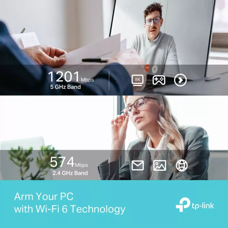 Bezvadu USB Wi‑Fi adapteris TP‑LINK Archer TX35U PLUS — Wi‑Fi 6 divjoslu 1201 Mbit/s, USB barošana, melns