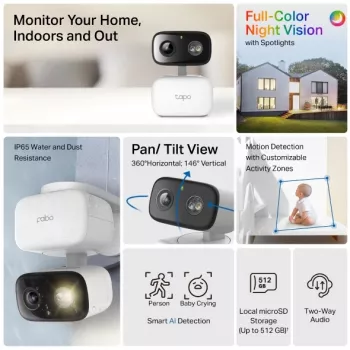 Novērošanas kamera TP-LINK Tapo C206 – iekštelpām/ārtelpām 1080p HD, panoramēšana un slīpums, nakts redzamība, divvirzienu audio
