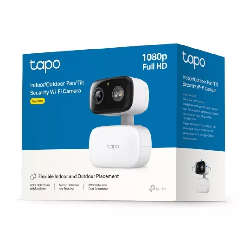 Novērošanas kamera TP-LINK Tapo C206 – iekštelpām/ārtelpām 1080p HD, panoramēšana un slīpums, nakts redzamība, divvirzienu audio
