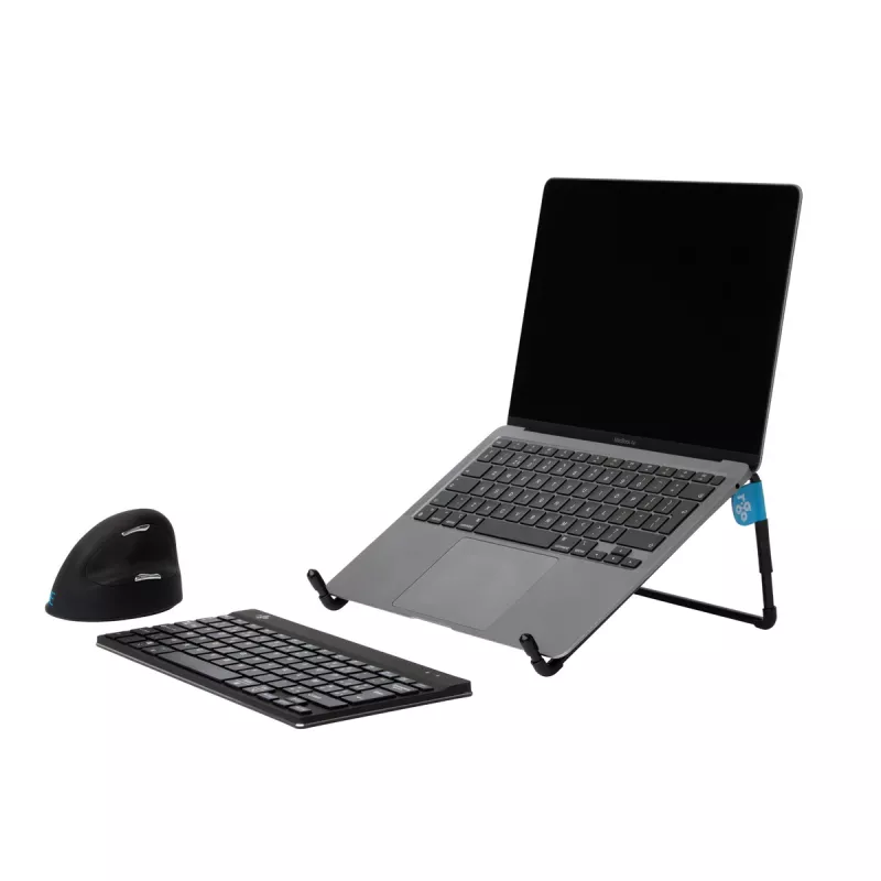 R-Go Tools Portatīvā datora statīvs R-Go Steel Travel, ergonomisks un salokāms, piemērots 10–22 collu portatīvajiem datoriem, melns
