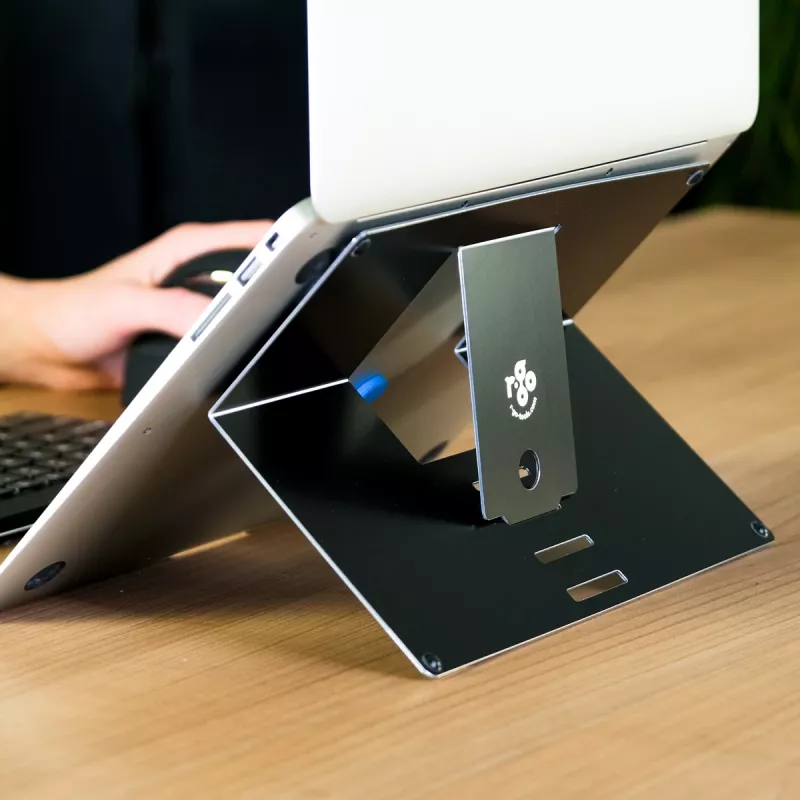 R-Go Tools Klēpjdatora statīvs R-Go Riser Attachable, regulējams, integrēts klēpjdatorā, alumīnija, melns