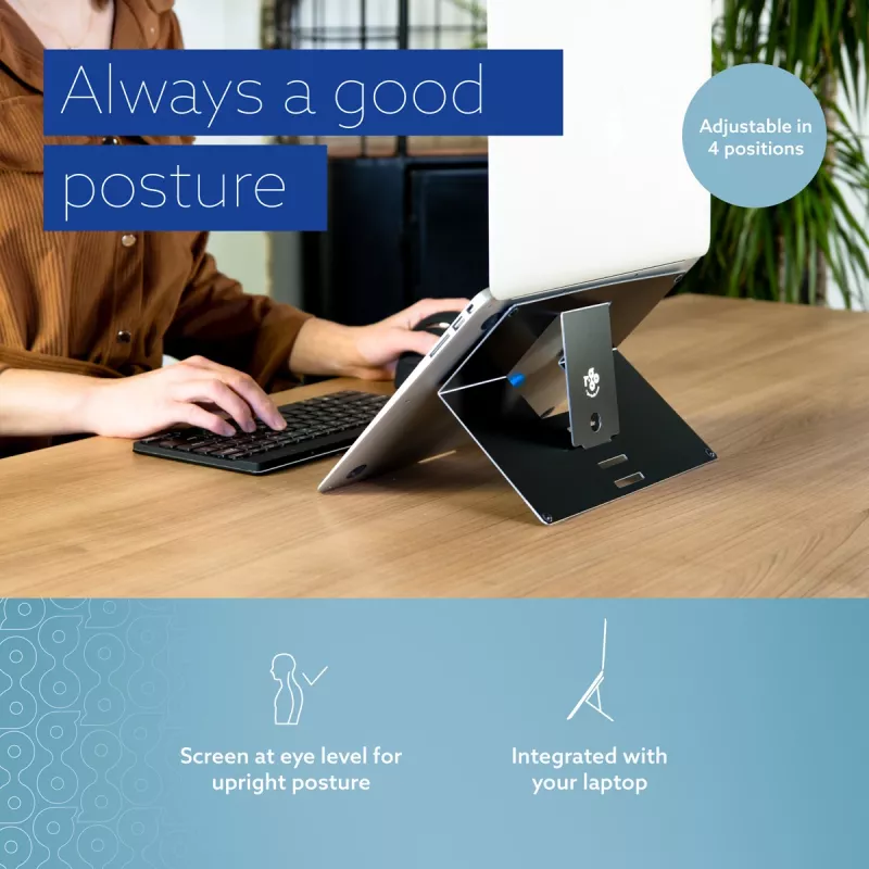 R-Go Tools Klēpjdatora statīvs R-Go Riser Attachable, regulējams, integrēts klēpjdatorā, alumīnija, melns
