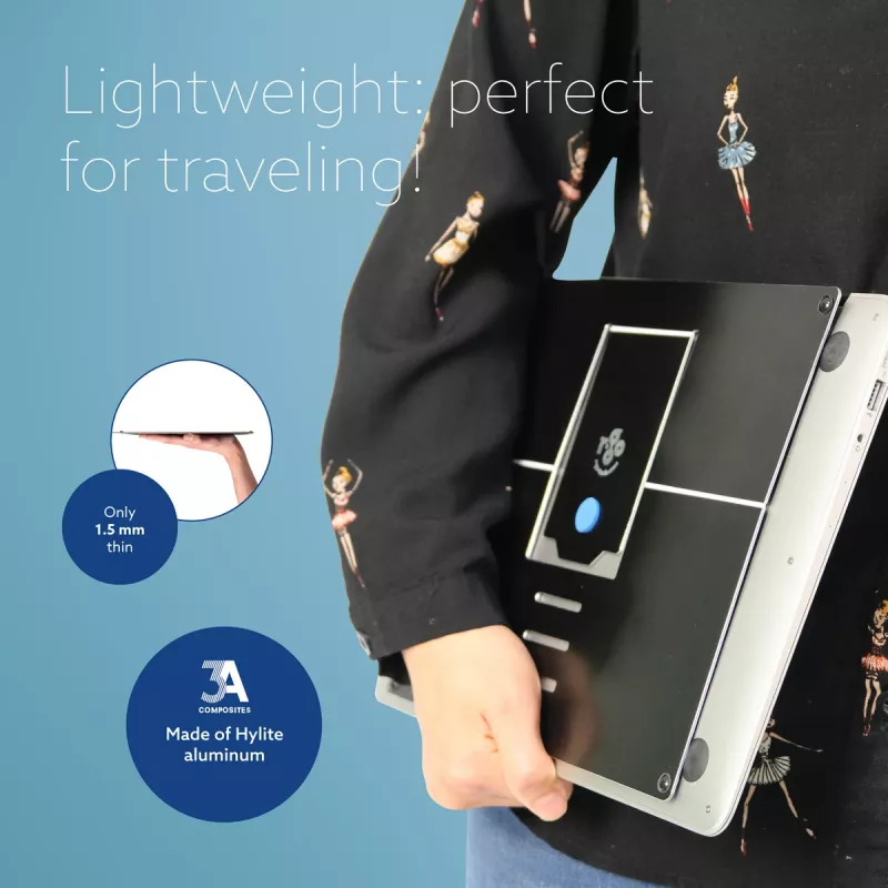 R-Go Tools Klēpjdatora statīvs R-Go Riser Attachable, regulējams, integrēts klēpjdatorā, alumīnija, melns