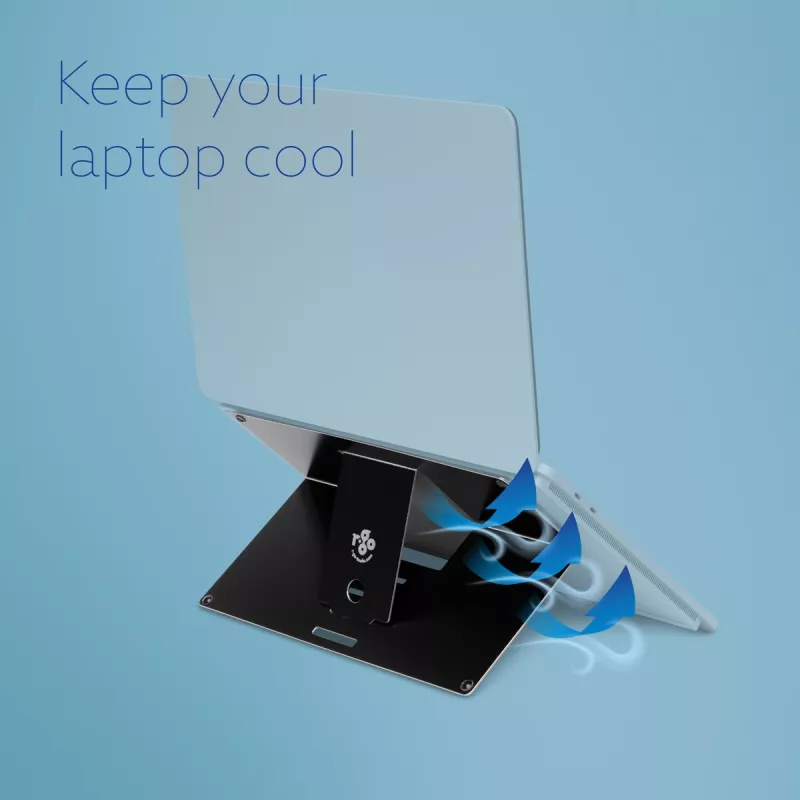 R-Go Tools Klēpjdatora statīvs R-Go Riser Attachable, regulējams, integrēts klēpjdatorā, alumīnija, melns