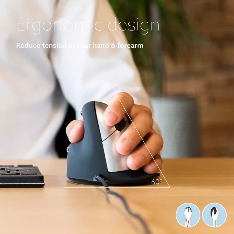 R-Go Tools Ergonomic pele R-Go HE Break with break software, liela (rokas izmērs ≥ 185 mm), kreisā roka, vadu, melna
