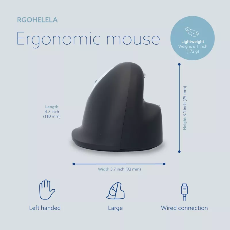 R-Go Tools Ergonomic pele R-Go HE Break with break software, liela (rokas izmērs ≥ 185 mm), kreisā roka, vadu, melna