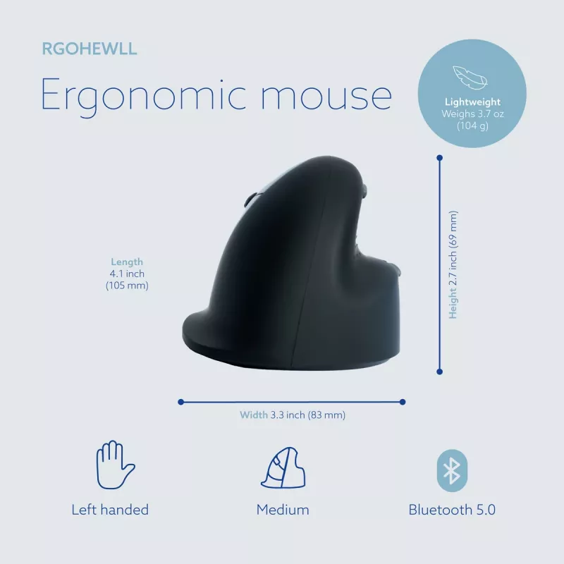 R-Go Tools Ergonomic pele R-Go HE Break ar pārtraukumu programmatūru, vidēja (rokas izmērs 165-185 mm), kreisās rokas, Bluetooth, melna
