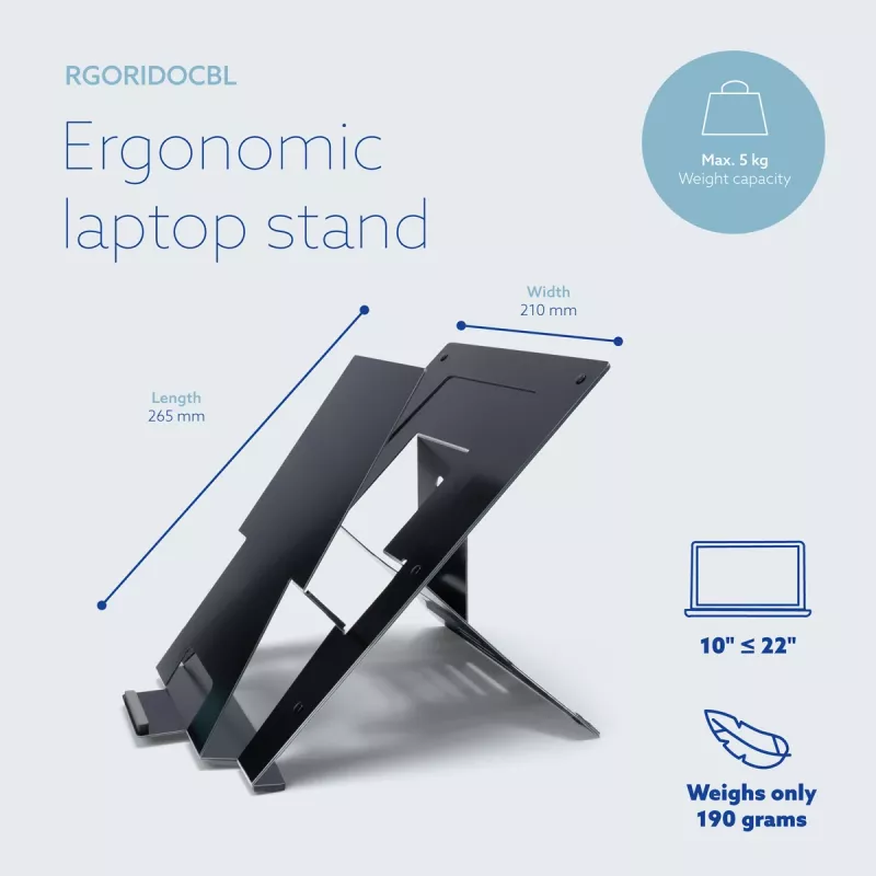R-Go Tools klēpjdatora statīvs R-Go Riser Document, ergonomisks, salokāms un regulējams statīvs ar dokumentu turētāju, melns