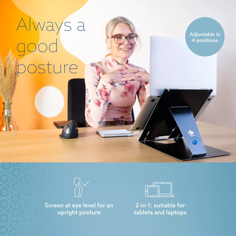 R-Go Tools planšetdatora un klēpjdatora statīvs R-Go Riser Duo, piemērots 10–22 collu ekrānam, melns