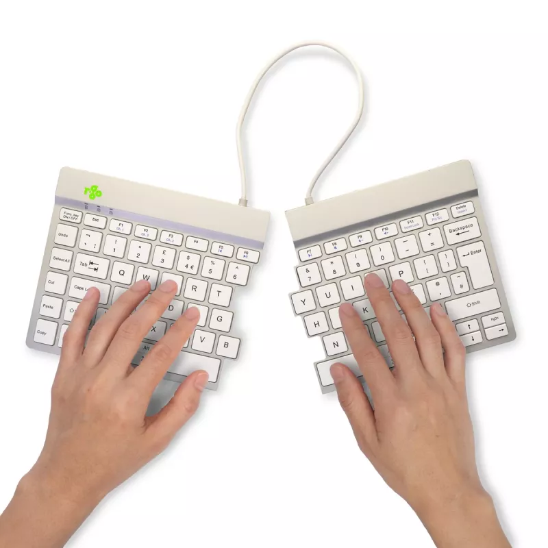 R-Go Tools ergonomiskā tastatūra R-Go Split Break ar paužu programmatūru, ergonomiska dalītā tastatūra, QWERTY (UK), Bluetooth, balta