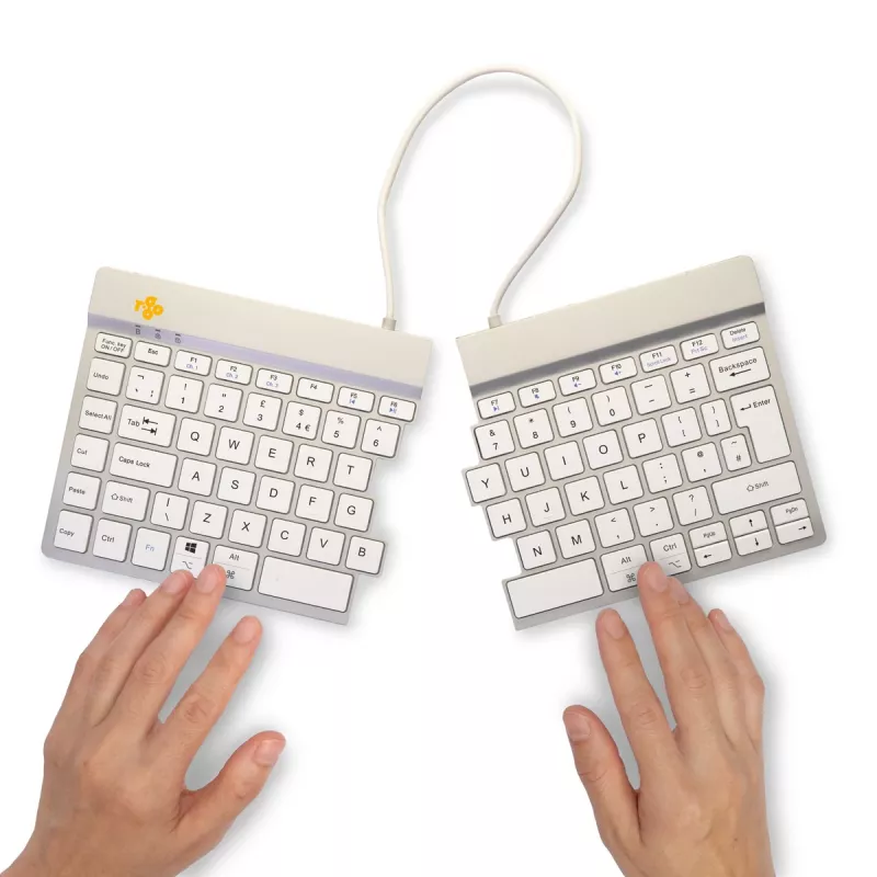 R-Go Tools ergonomiskā tastatūra R-Go Split Break ar paužu programmatūru, ergonomiska dalītā tastatūra, QWERTY (UK), Bluetooth, balta
