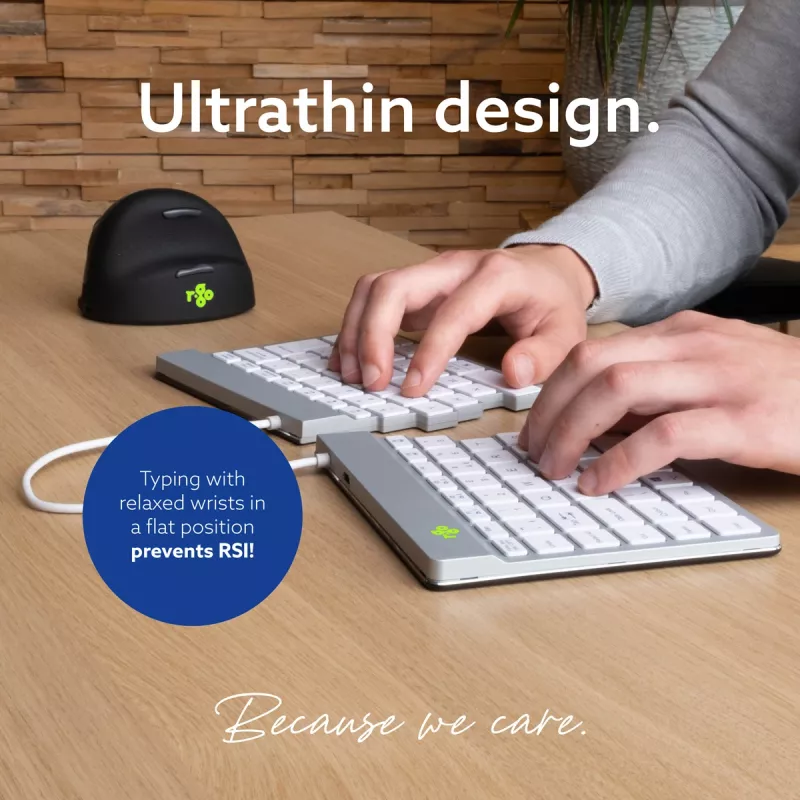 R-Go Tools ergonomiskā tastatūra R-Go Split Break ar paužu programmatūru, ergonomiska dalītā tastatūra, QWERTY (UK), Bluetooth, balta