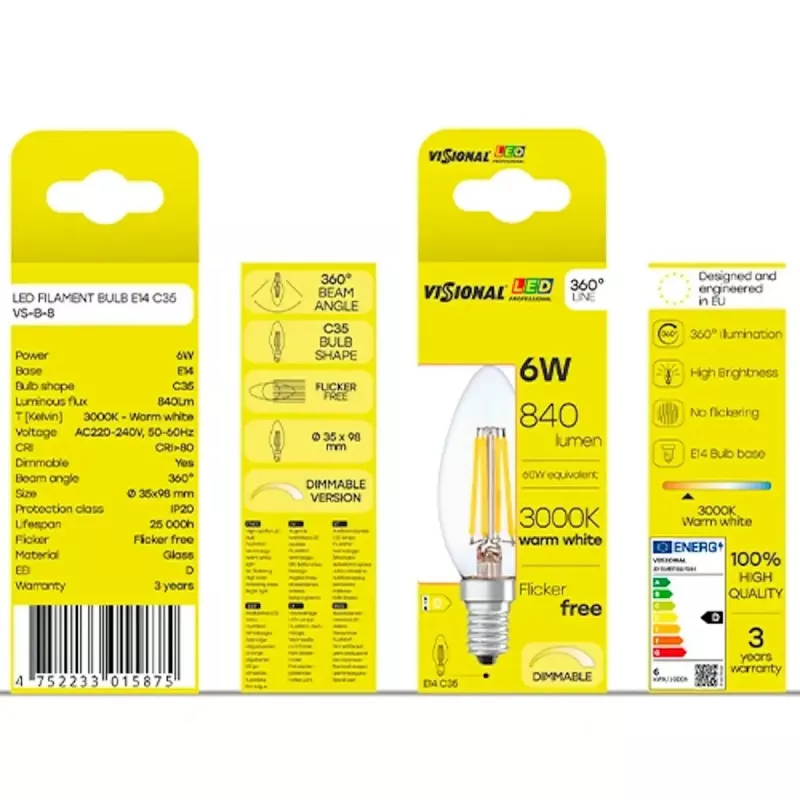 LED spuldze VISIONAL VS-B-9 6.5W 950 lm – energoefektīva mājsaimniecības lampa