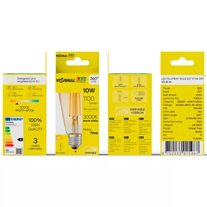 LED spuldze VISIONAL VS-B-16 10W — 1100 lm, mājsaimniecības apgaismojums