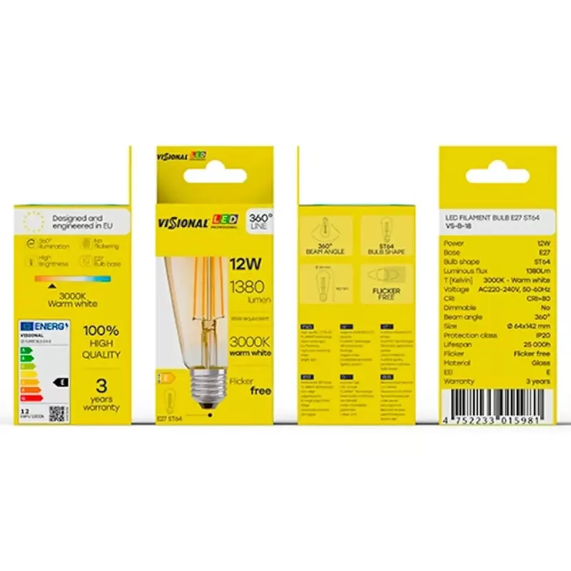 LED spuldze VISIONAL VS-B-18 12W 1380 lm 3000K
