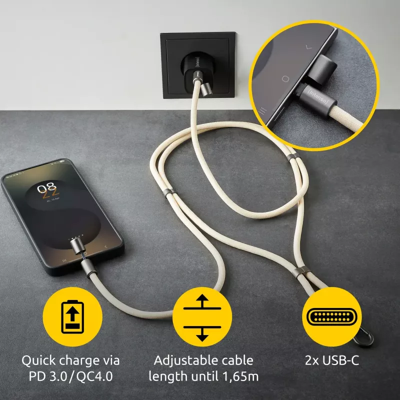 USB Kabelis Intenso Handykette 1.65m USB-C Bēšs