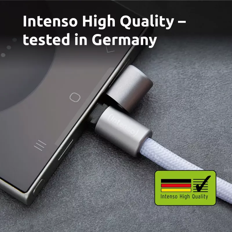Intenso USB-C uzlādes štrope telefona kaklarotas kabelis 60 W ātrā uzlāde regulējams garums 1,65 m neilons violeta