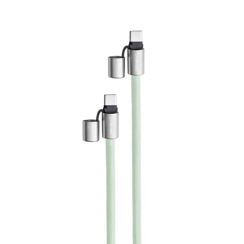 Intenso USB-C uzlādes štrope tālruņa kakla siksnas kabelis 60 W ātrā uzlāde regulējams garums 1,65 m neilons zaļš