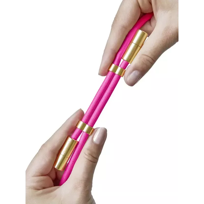 Intenso USB-C uzlādes štrope tālruņa kakla siksna kabelis 60W ātra uzlāde regulējams garums 1.65m neilons neona rozā