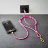 Intenso USB-C uzlādes štrope tālruņa kakla siksna kabelis 60W ātra uzlāde regulējams garums 1.65m neilons neona rozā