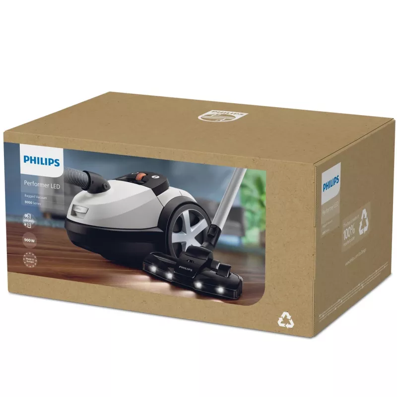 Cilindrs vertikāls putekļsūcējs Philips 8000 sērija XD8142/12 — 900 W, 4 L putekļu maisiņš, HEPA, 12 m darbības rādiuss