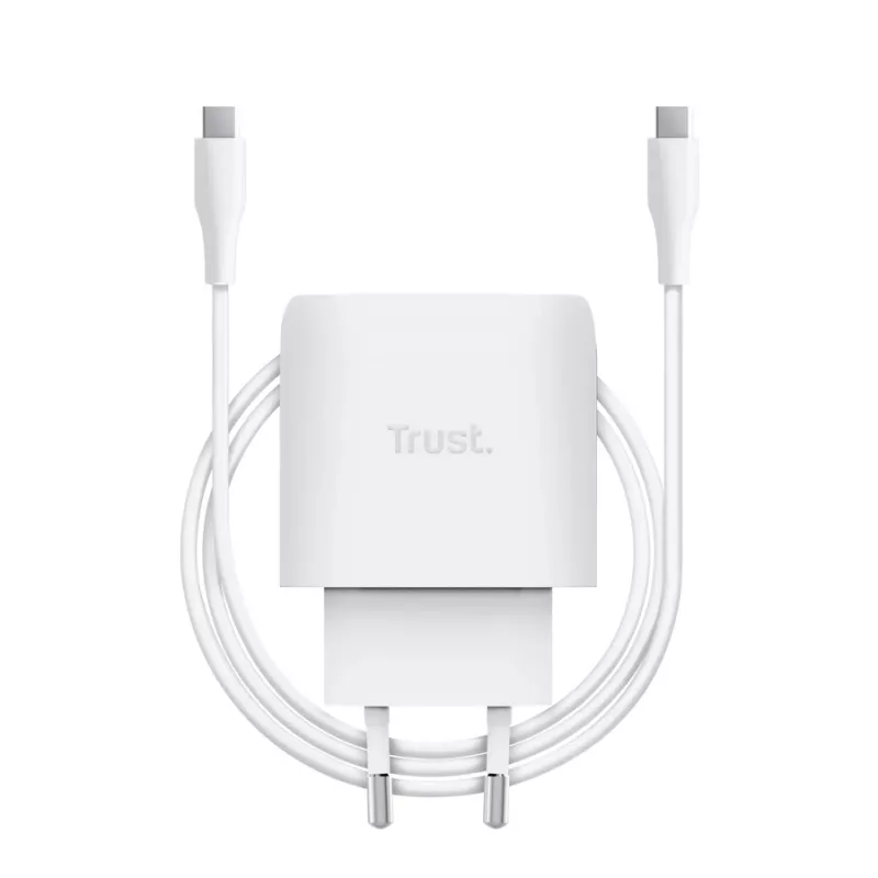 TRUST Maxo 45W USB-C GaN lādētājs, 45 W, USB-C izeja, 20 V maks., 2 m kabelis, balts