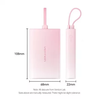 Power Bank Vention 10000mAh (USB-C, Lightning, USB-A) 22.5W LED displejs Rozā