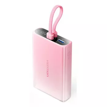 Power Bank Vention 10000mAh (USB-C, Lightning, USB-A) 22.5W LED displejs Rozā