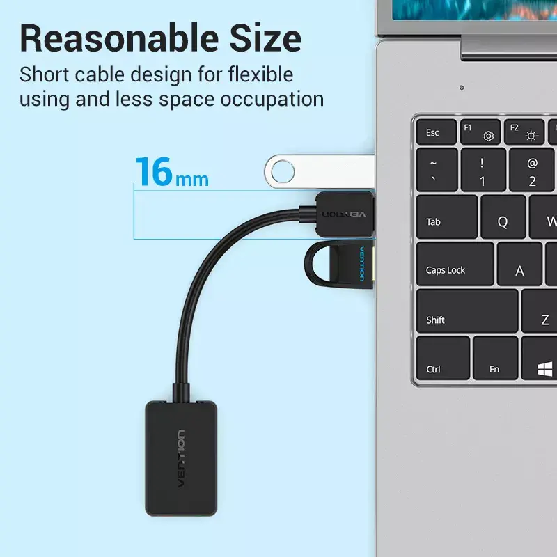 Vention 2 portu USB ārējā skaņas karte 0,15 m, melna, 2.1 kanāli, 16 biti